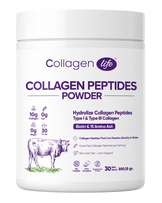 Hidrolize Kolajen Peptit Tip 1 - Tip 3 Kolajen 300g - Biotin & 15 Amino Asit  30 Günlük Gıda Takviyesi