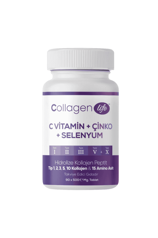 5 Tip Hidrolize Kolajen  Tip 1, 2, 3, 5 ve 10 Kolajen & 15 Aminoasit 90 Tablet  - C Vitamini, Çinko ve Selenyum İçerikli